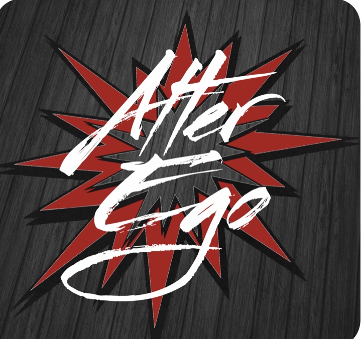 Alter Ego text over pointed icon graphic